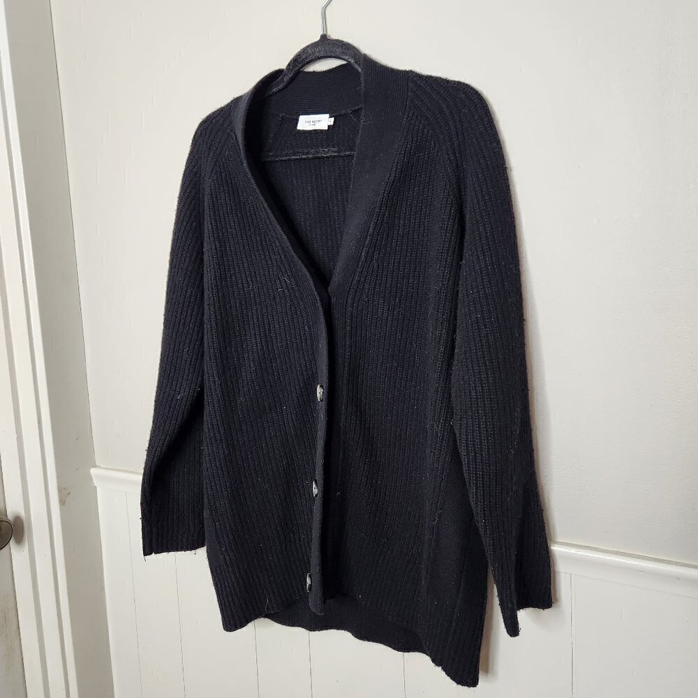 THE RESET R LABEL Black Cabin Cardigan Sweater Button Front Wool Cashmer…